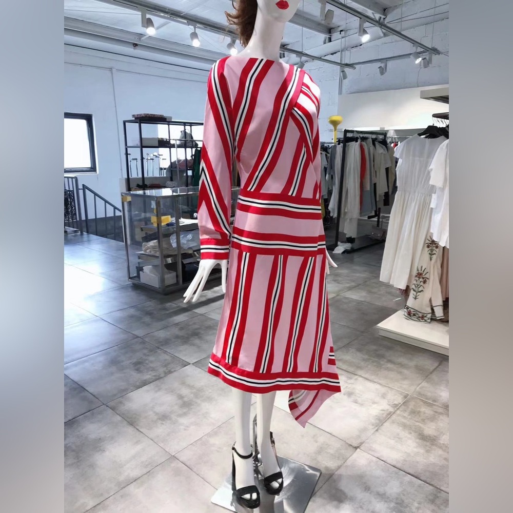 US 6 CEDRIC CHARLIER Asymmetric Striped Dress NWT